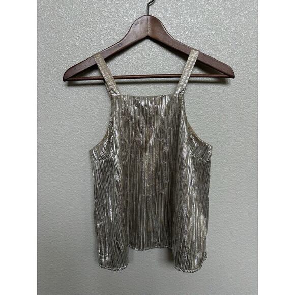 Anthropologie Maeve Silver Metallic Sleeveless Blouse Top small holiday flowy - Picture 1 of 6